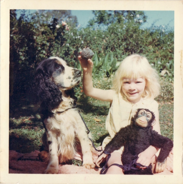 Daughter Madeleine with Jimmy and monkey.